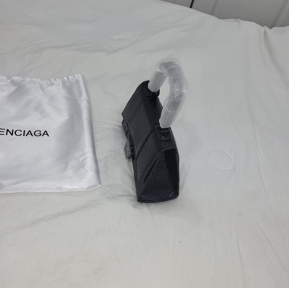 Balenciaga women's handbag,   small black crocodile embossed.